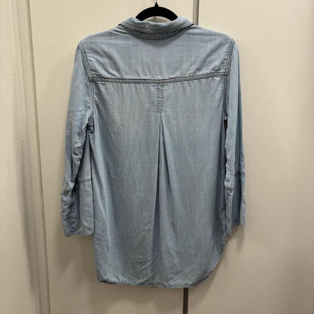Cloth & Stone Anthropologie Sz Small Blue Chambray Denim Button Down Top Tencel - Picture 3 of 9